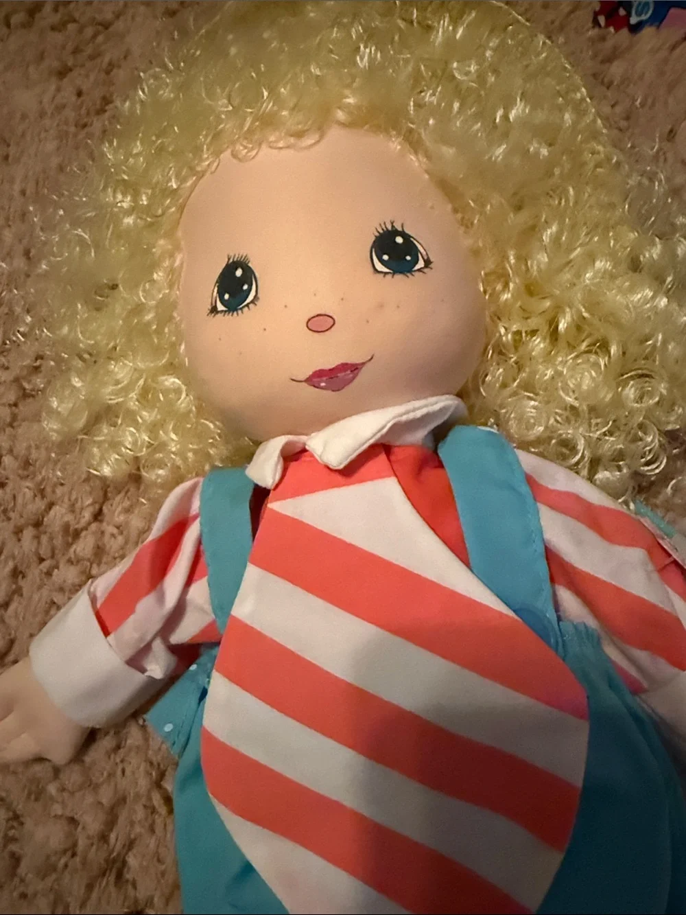 Vintage Applause Fancy Nancy 1984 Doll Curly Blonde Hair Bibs Tie Hat
